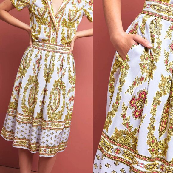 Anthropologie Echarpe scarf retro pleated pockets lavender midi skirt large - Picture 3 of 9